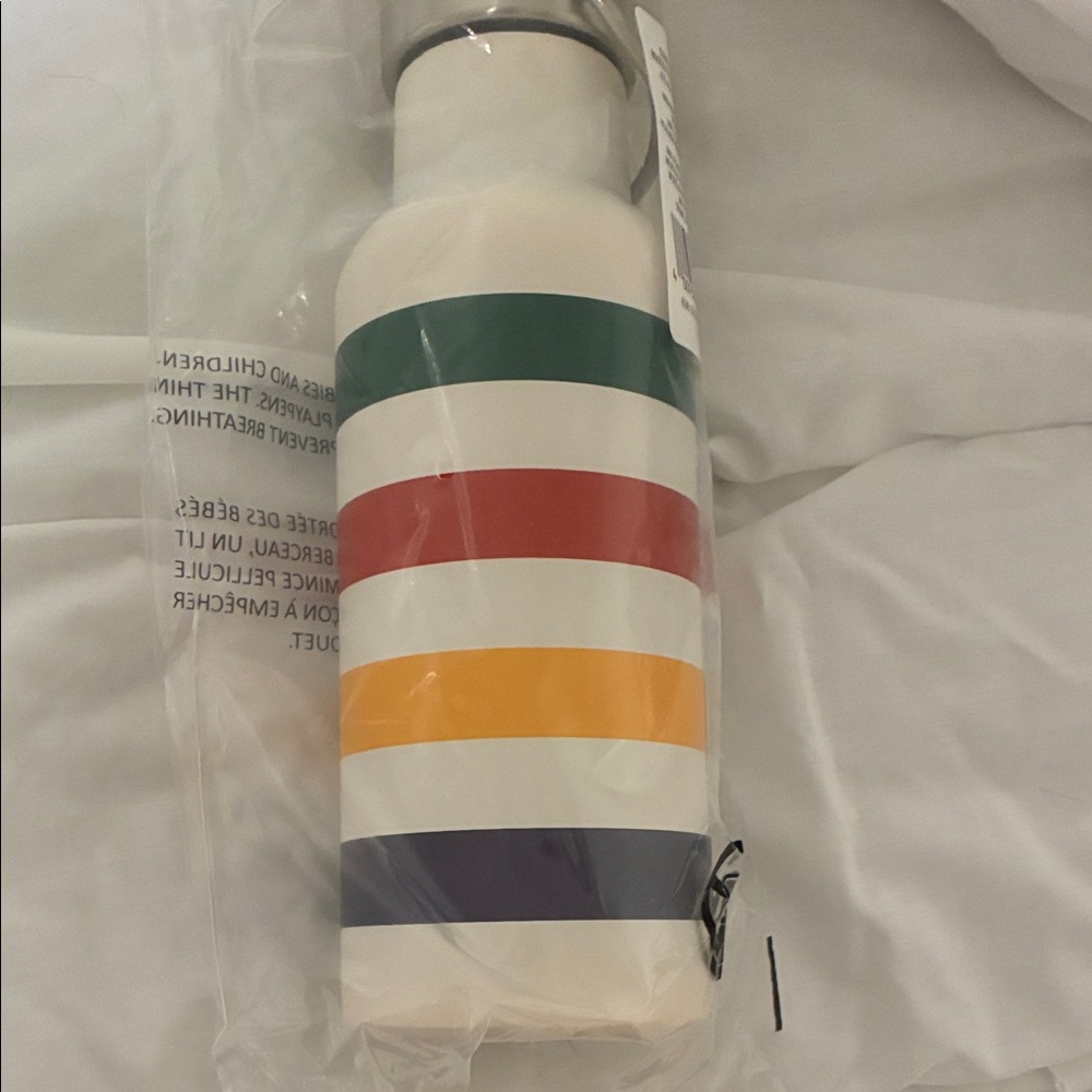 Striped Insulated Water Bottle - White, Green, Red, Yellow, Blue